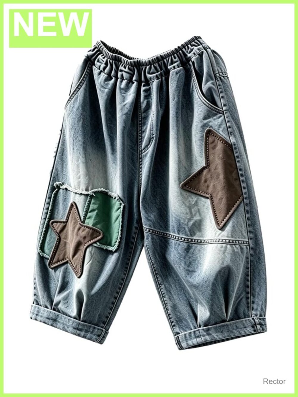 Y2K Star Patch Embroidered Denim Shorts High Rise Loose Fit Stretch